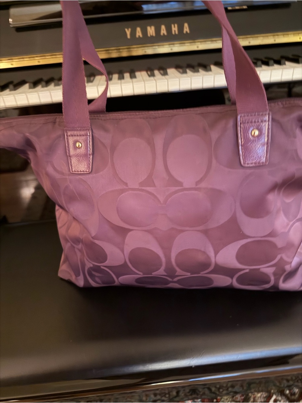 Coach Plum Signature Nylon Tote - Picture 2 of 3